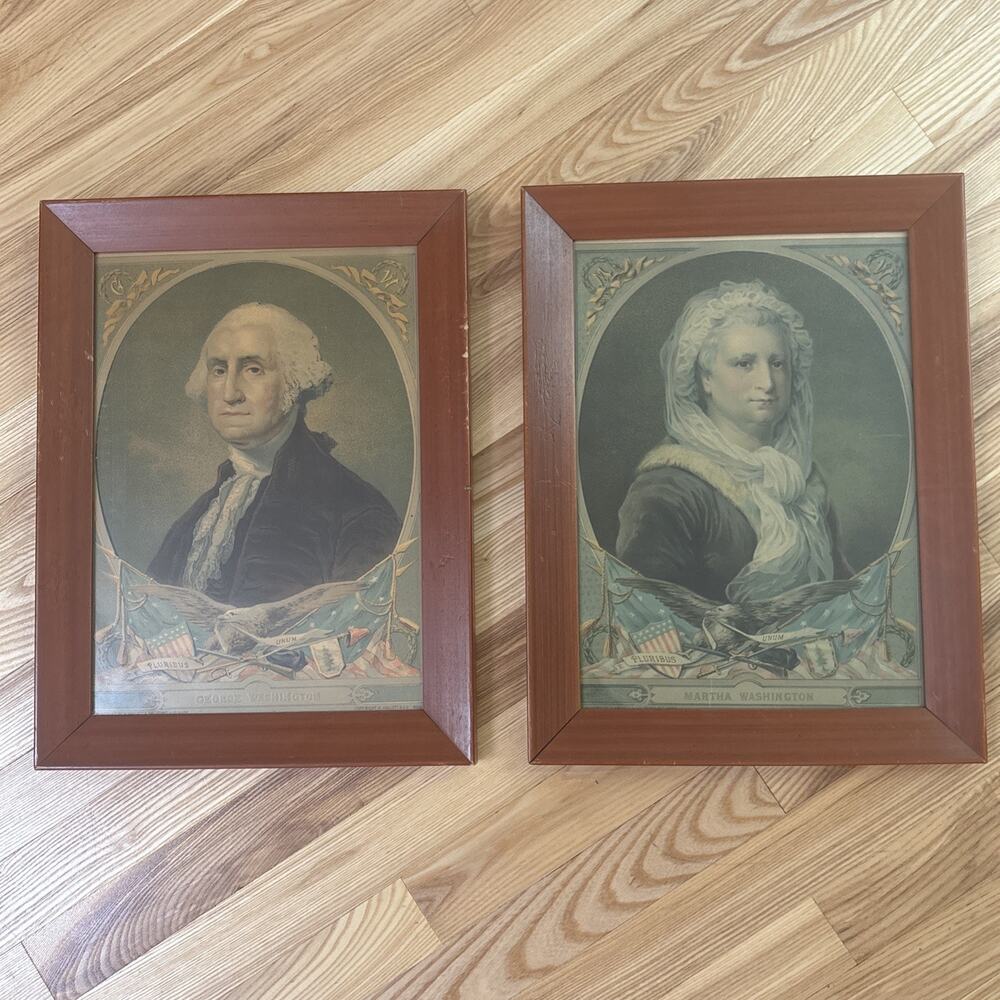 Set George Washington Martha Washington Antique Lithographs 1880 H Hallett Maine